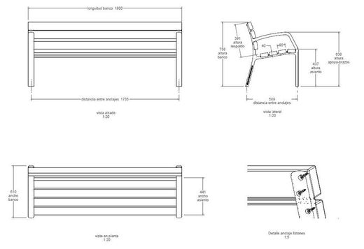 Banco SIMILAR C-1007 de madera con pies en aluminio anonizado